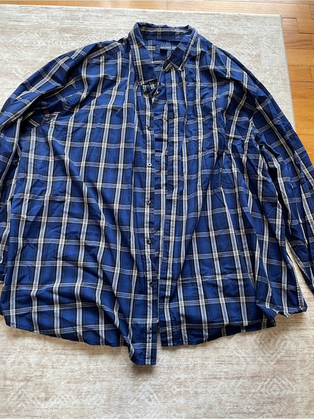 Men’s Basic Editions Blue Plaid Button Down Shirt 4XL